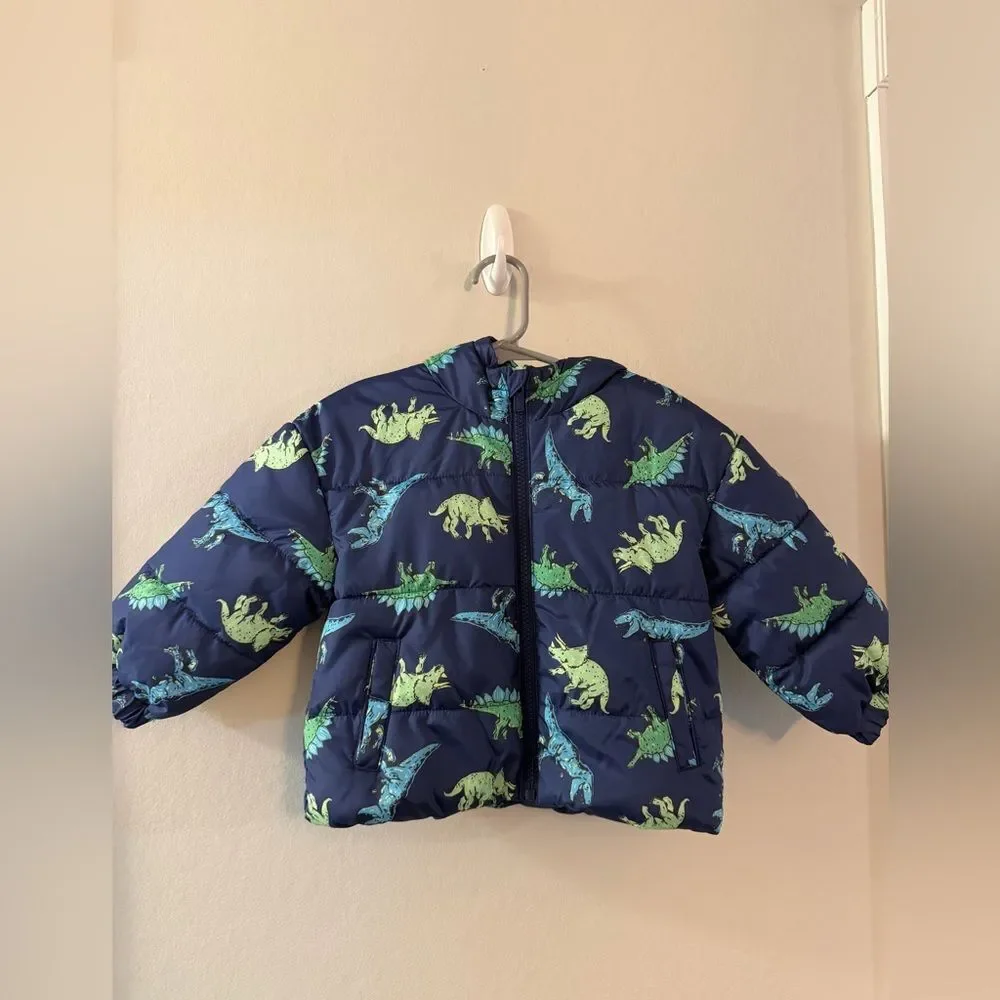 Old Navy Toddler Kids Dinosaur Print Puffer Jacket - Size 18-24 Months